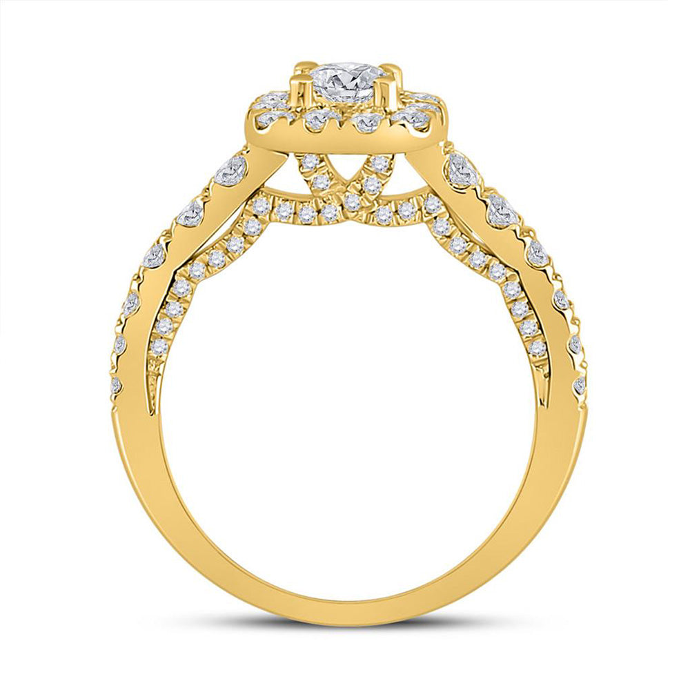 14K Yellow Gold Round Diamond Halo Bridal Wedding Engagement Ring 1-1/2 Cttw, Womens Size: 5-10