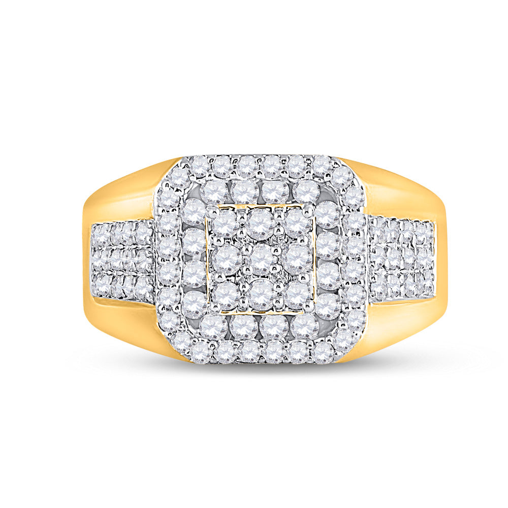 14K Yellow Or White Gold Mens Round Diamond Square Ring 1-1/4 Cttw, Mens Size: 7-13