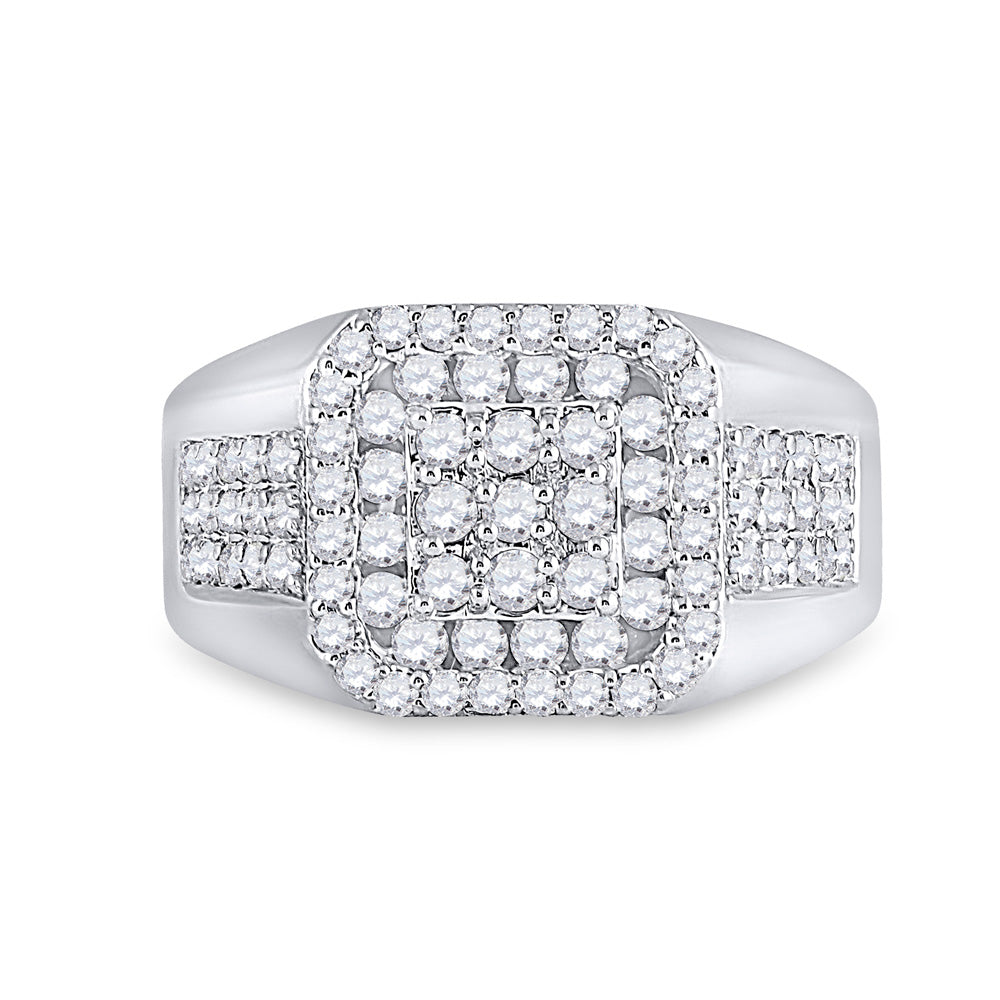 14K Yellow Or White Gold Mens Round Diamond Square Ring 1-1/4 Cttw, Mens Size: 7-13