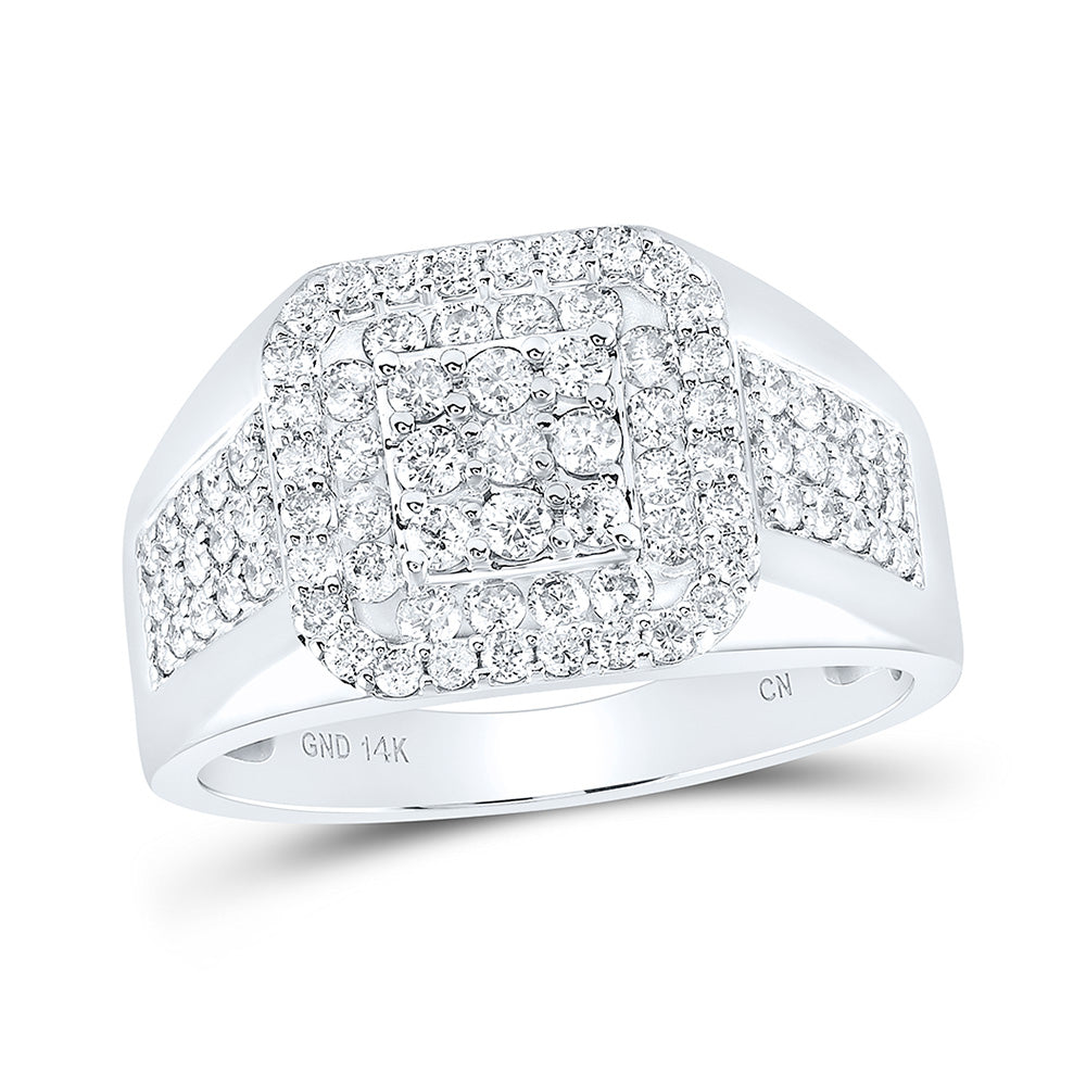 14K Yellow Or White Gold Mens Round Diamond Square Ring 1-1/4 Cttw, Mens Size: 7-13