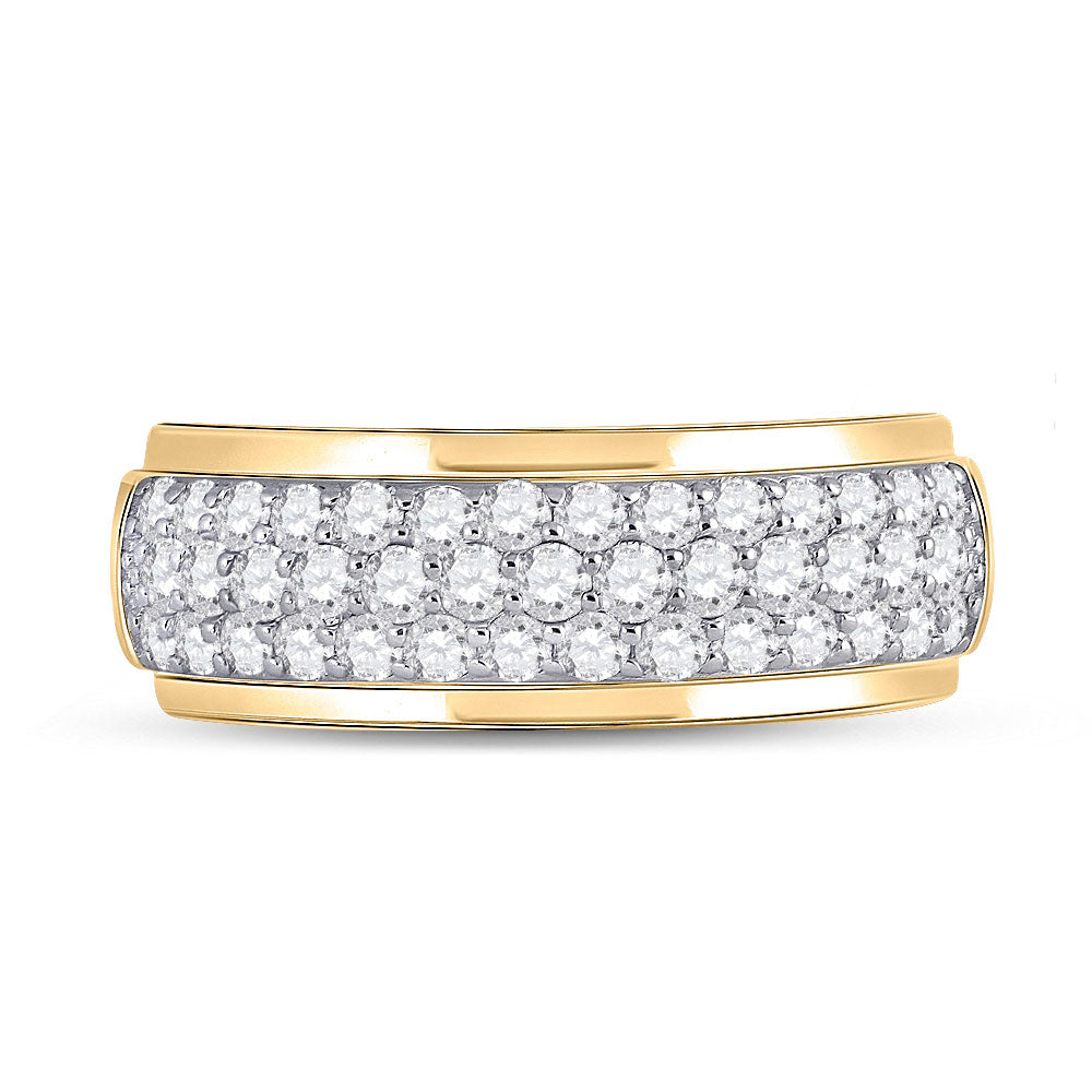 14K Yellow Or White Gold Mens Round Diamond Pave Band Ring 1-1/2 Cttw, Mens Size: 7-13