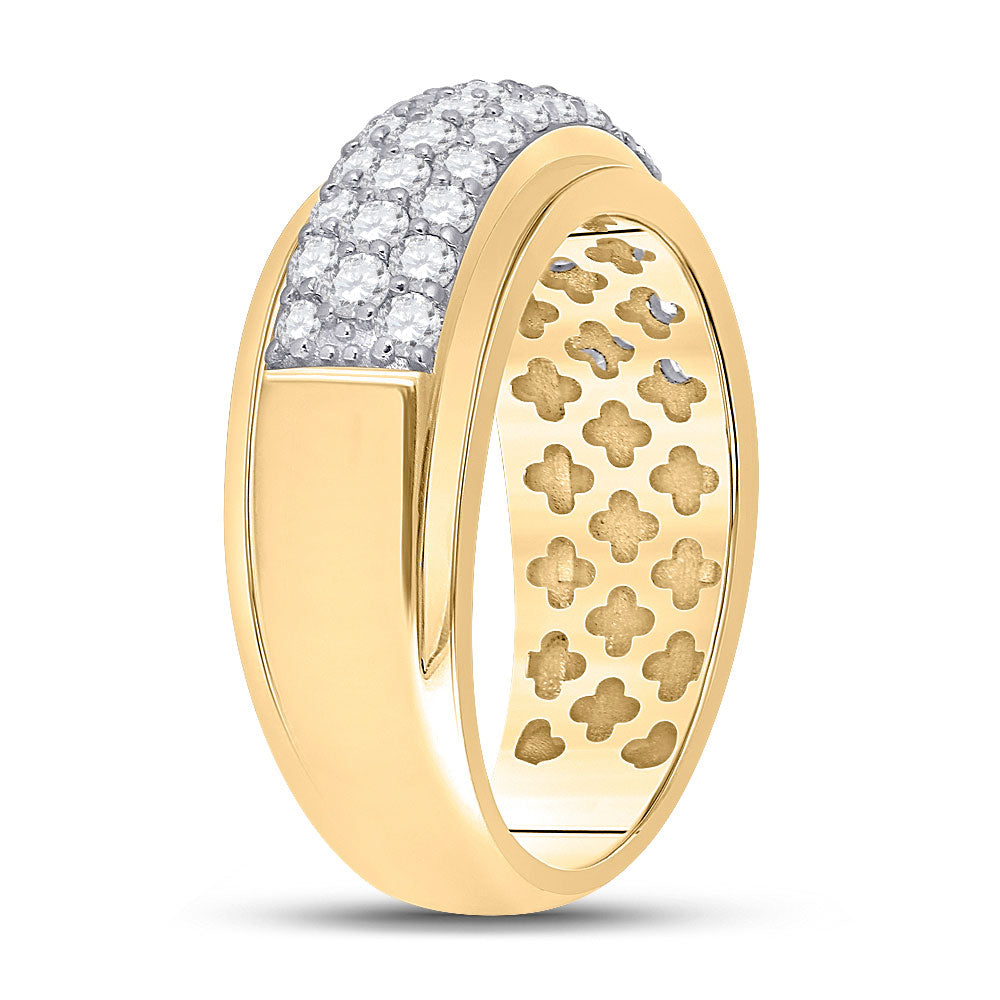 14K Yellow Or White Gold Mens Round Diamond Pave Band Ring 1-1/2 Cttw, Mens Size: 7-13