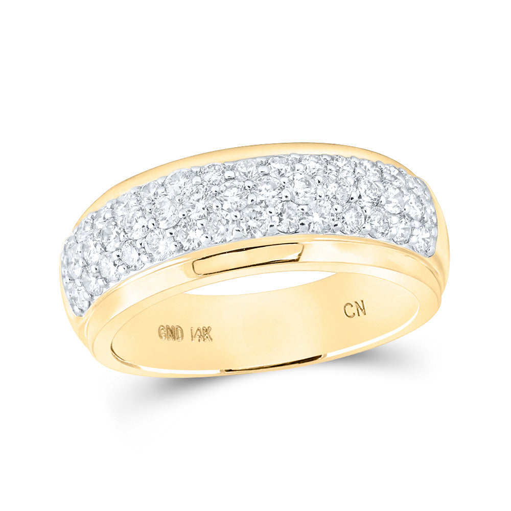 14K Yellow Or White Gold Mens Round Diamond Pave Band Ring 1-1/2 Cttw, Mens Size: 7-13