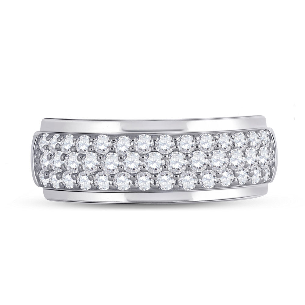 14K Yellow Or White Gold Mens Round Diamond Pave Band Ring 1-1/2 Cttw, Mens Size: 7-13