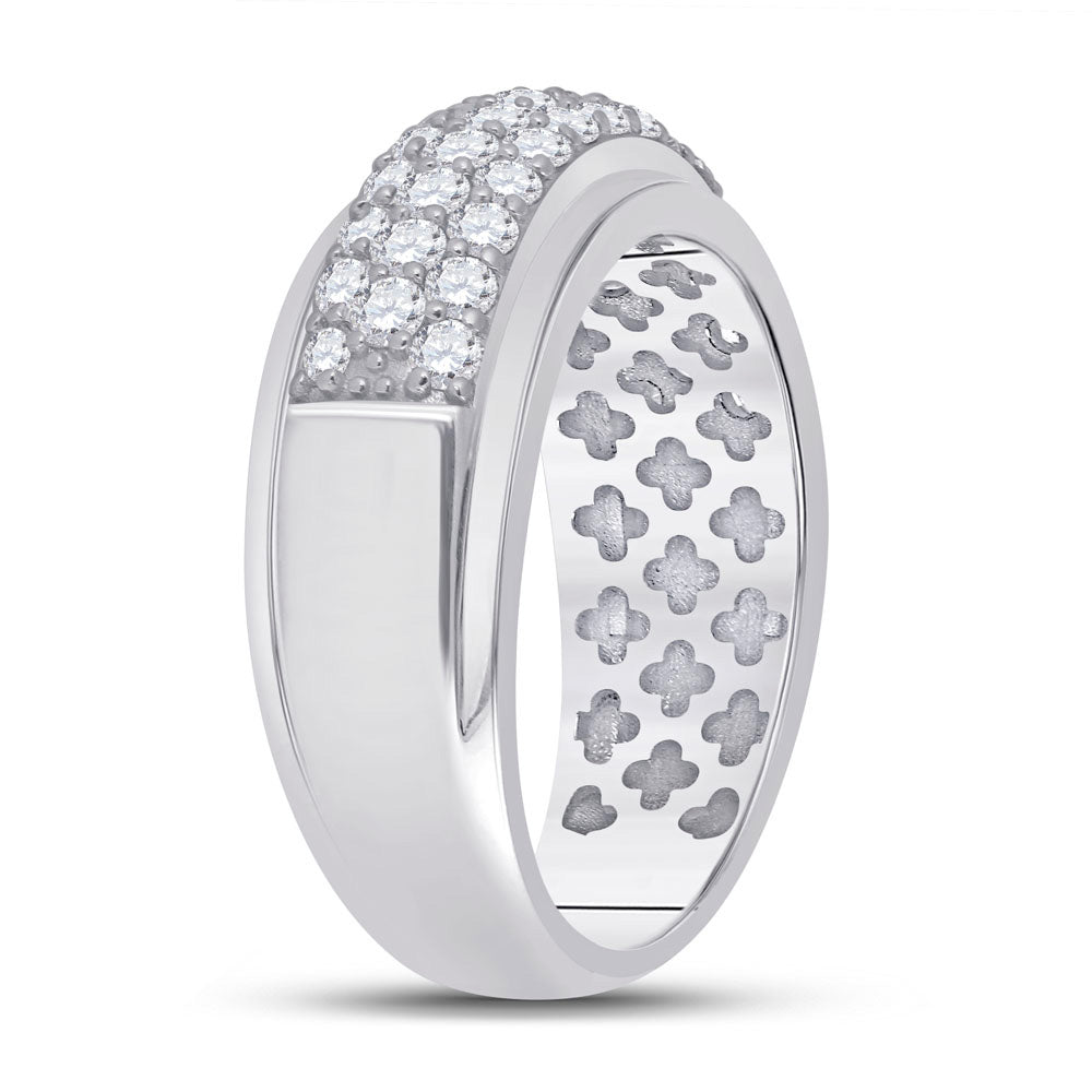 14K Yellow Or White Gold Mens Round Diamond Pave Band Ring 1-1/2 Cttw, Mens Size: 7-13
