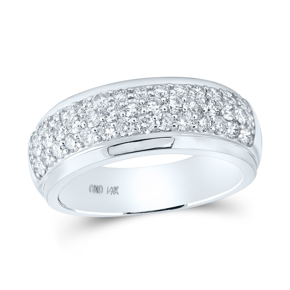 14K Yellow Or White Gold Mens Round Diamond Pave Band Ring 1-1/2 Cttw, Mens Size: 7-13