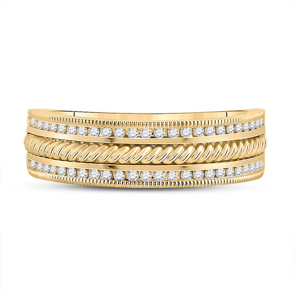 14K Yellow Gold Mens Round Diamond Wedding Rope Inlay Band Ring 1/3 Cttw, Mens Size: 7-13