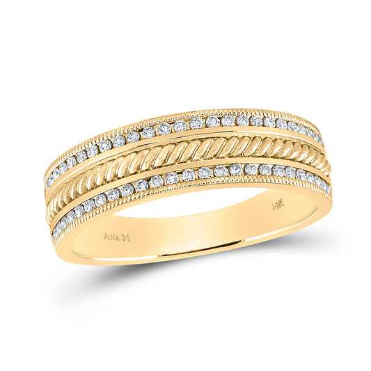 14K Yellow Gold Mens Round Diamond Wedding Rope Inlay Band Ring 1/3 Cttw, Mens Size: 7-13