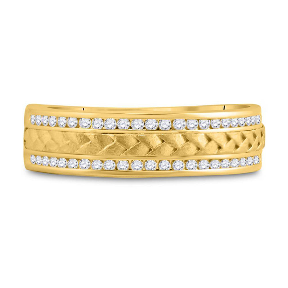 14K Yellow Gold Mens Round Diamond Wedding Braided Inlay Band Ring 1/3 Cttw, Mens Size: 7-13