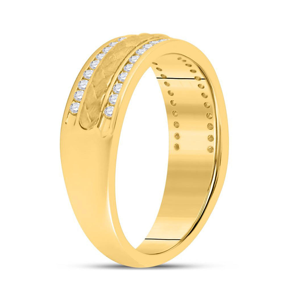 14K Yellow Gold Mens Round Diamond Wedding Braided Inlay Band Ring 1/3 Cttw, Mens Size: 7-13