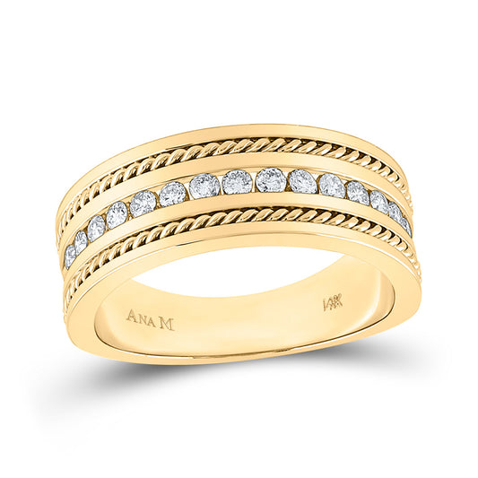 14K Yellow Gold Mens Round Diamond Wedding Rope Band Ring 1/2 Cttw, Mens Size: 7-13
