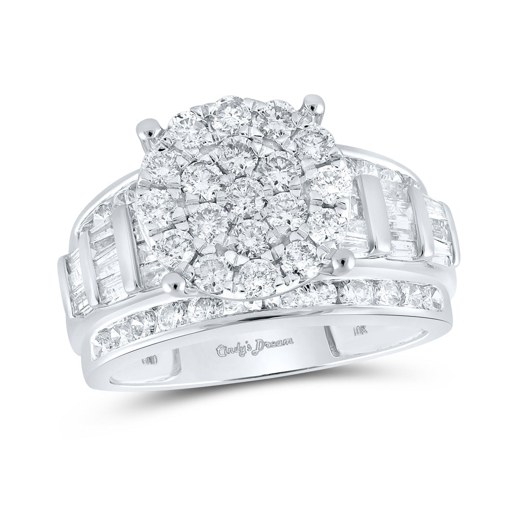 10K White Gold Round Diamond Cluster Bridal Wedding Engagement Ring 2 Cttw, Womens Size: 5-10