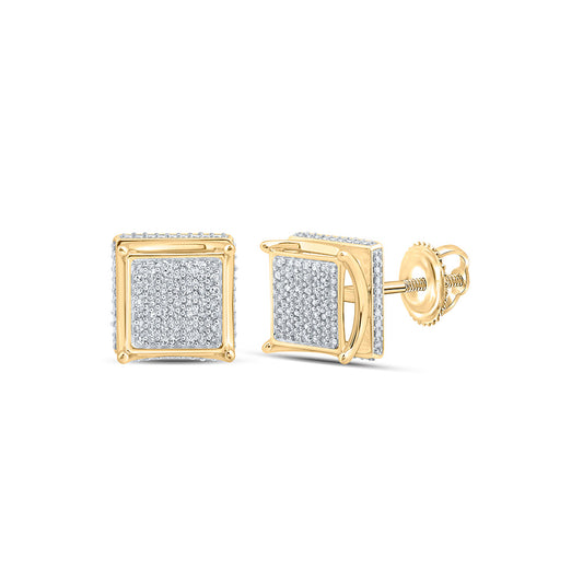 10K Yellow Gold Round Diamond Square Earrings 1/4 Cttw