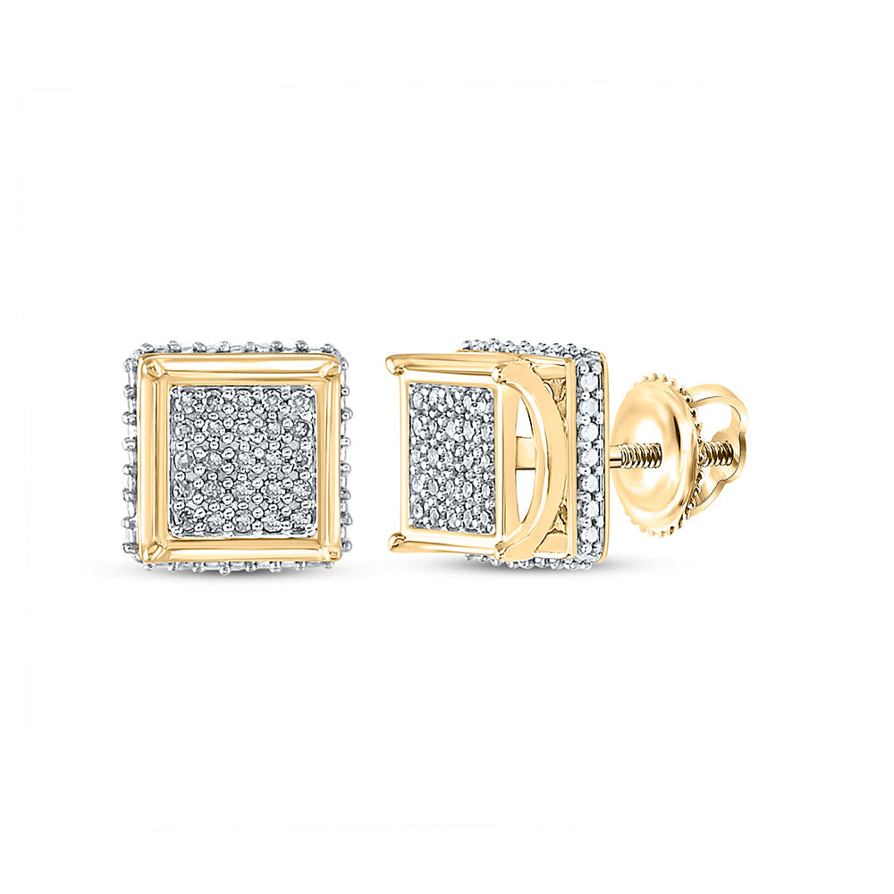 10K Yellow Gold Round Diamond Square Earrings 1/6 Cttw, Length: 0.32 In, Width: 0.31 In