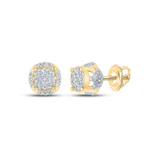 10K Yellow Gold Round Diamond Cluster Earrings 1/5 Cttw