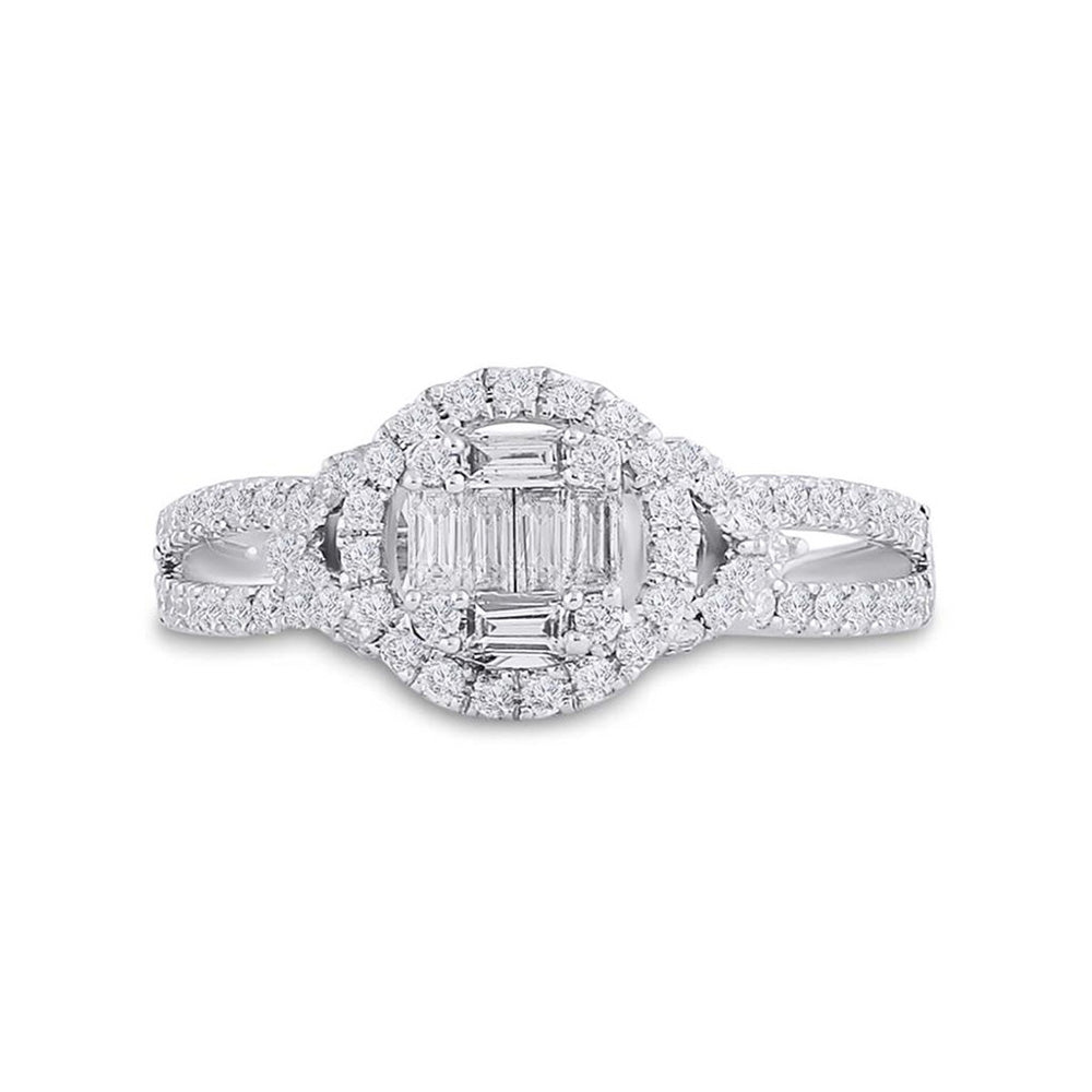 14K White Gold Womens Baguette Diamond Halo Ring 3/4 Cttw, Womens Size: 5-10