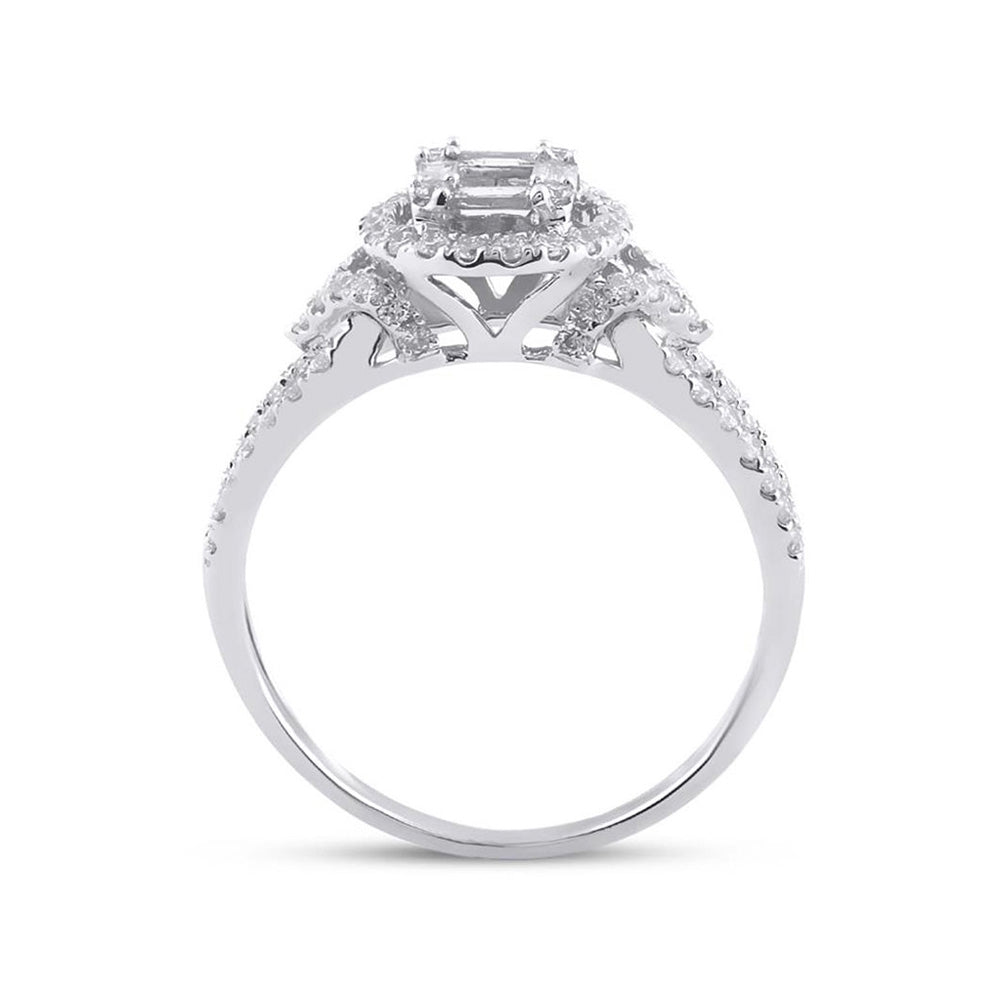 14K White Gold Womens Baguette Diamond Halo Ring 3/4 Cttw, Womens Size: 5-10