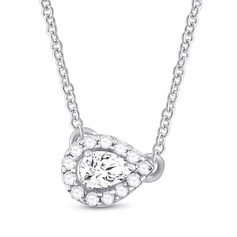 14K White Or Rose Gold Womens Pear Diamond Solitaire Necklace