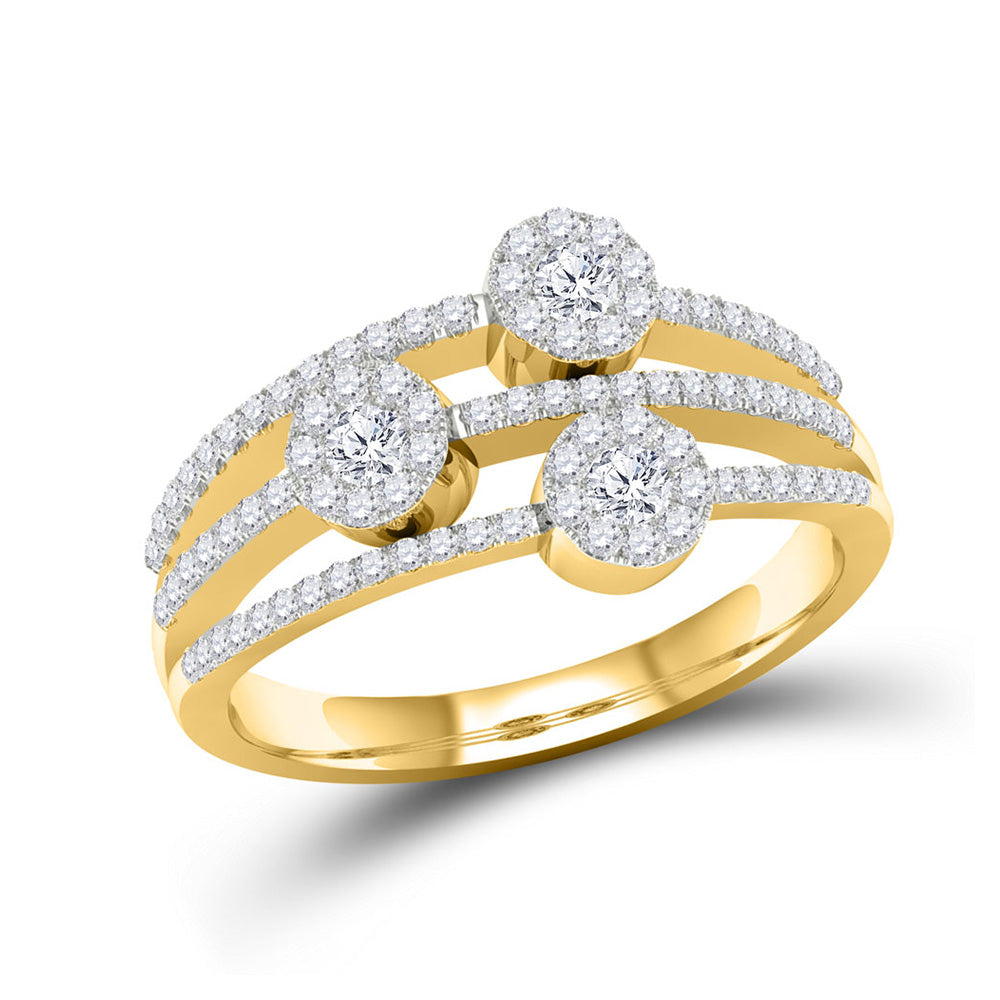 14K Yellow Gold Womens Round Diamond Cluster Strand Band Ring 1/2 Cttw, Womens Size: 5-10