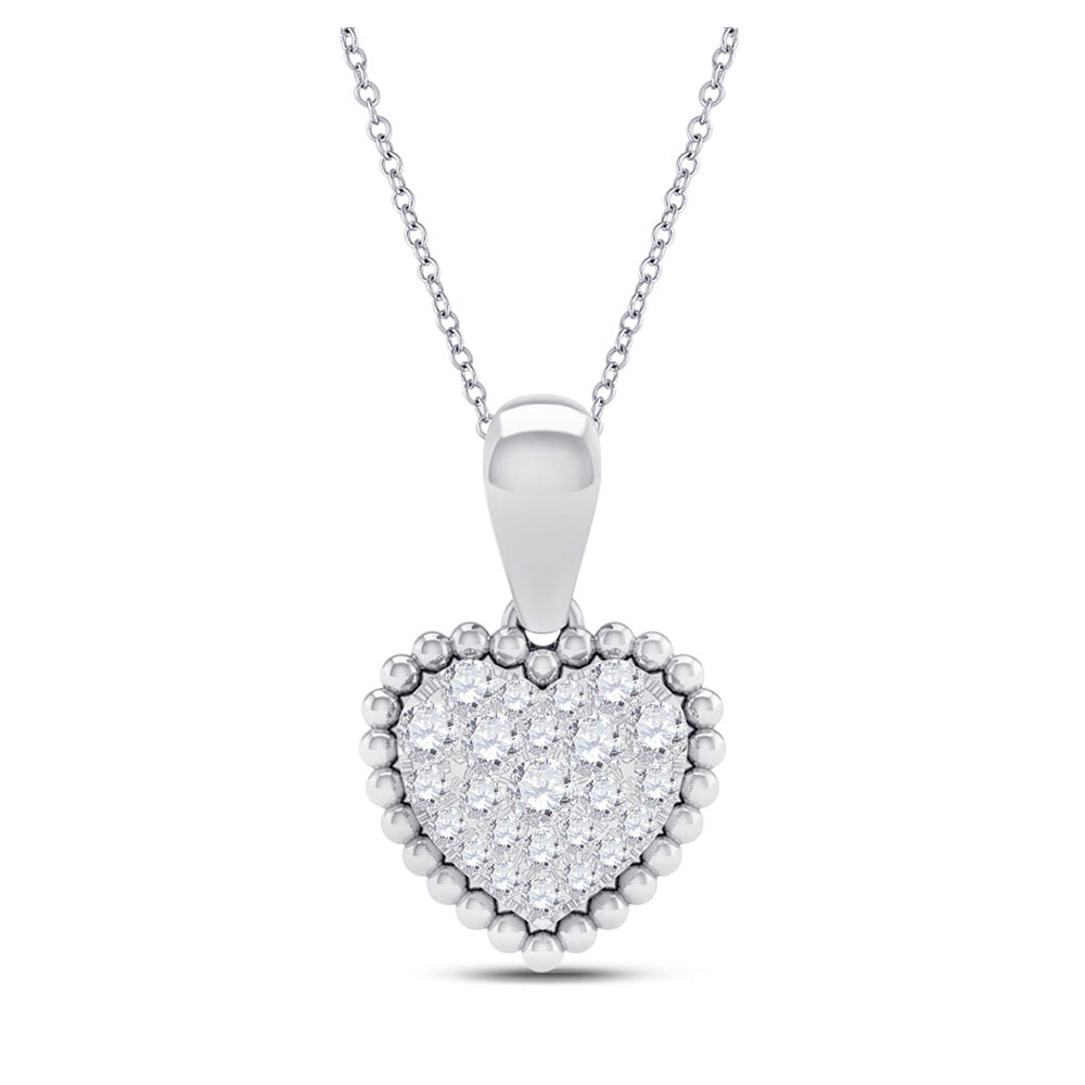 10K White Gold Womens Round Diamond Heart Pendant 1/8 Cttw, Length: 0.58 In, Width: 0.37 In