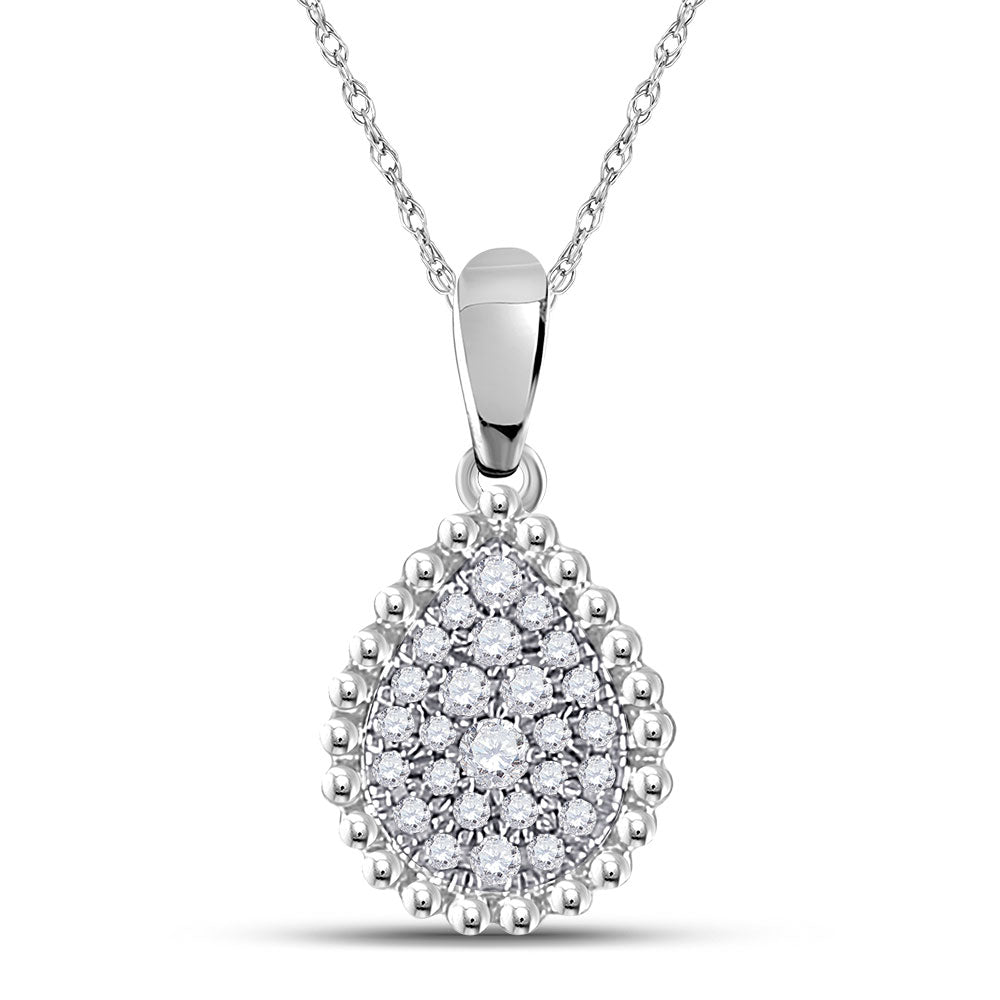 10K White Gold Womens Round Diamond Teardrop Cluster Pendant 1/8 Cttw