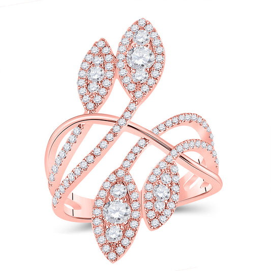 14K Rose Gold Womens Round Diamond Statement Fashion Ring 1-1/5 Cttw, Womens Size: 5-10