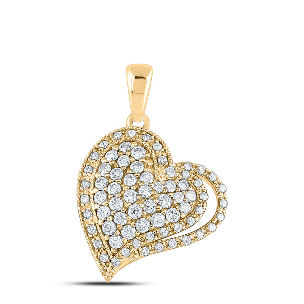 14K Yellow Gold Womens Round Diamond Heart Pendant 5/8 Cttw