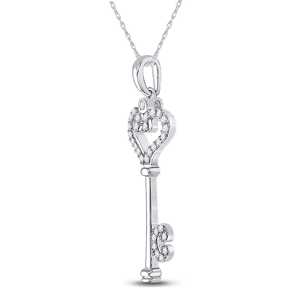 10K Yellow Or White Gold Womens Round Diamond Key Pendant 1/6 Cttw