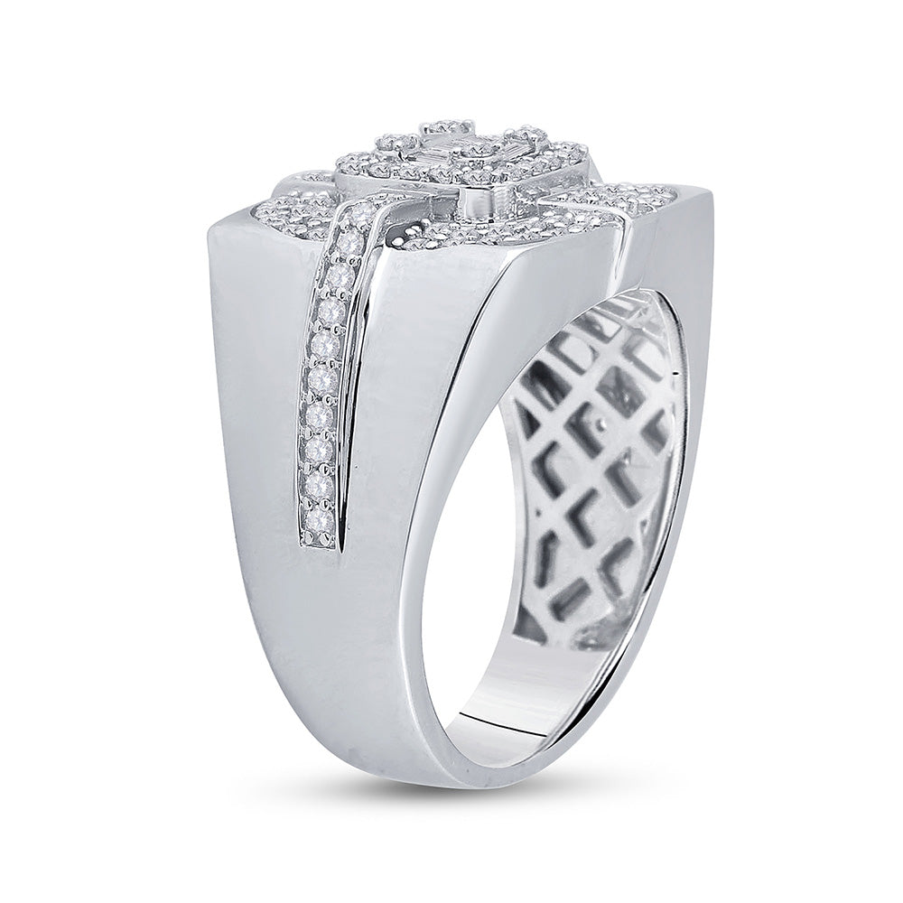 14K White Gold Mens Baguette Diamond Square Ring 1 Cttw, Mens Size: 7-13