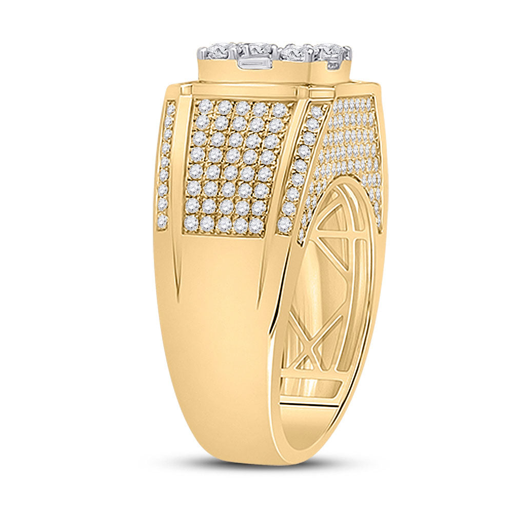 14K Yellow Gold Mens Baguette Diamond Square Ring 2-7/8 Cttw, Mens Size: 7-13