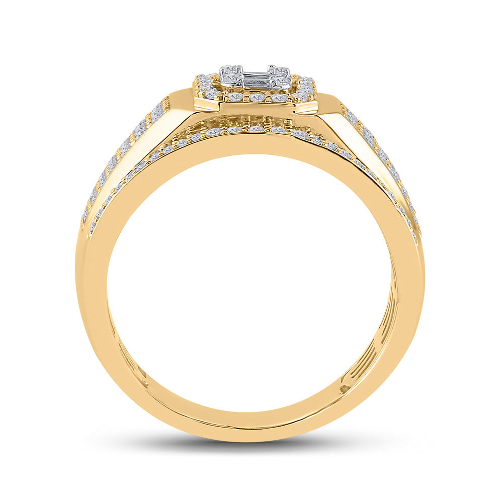 14K Yellow Gold Mens Baguette Diamond Square Cluster Ring 1 Cttw, Mens Size: 7-13