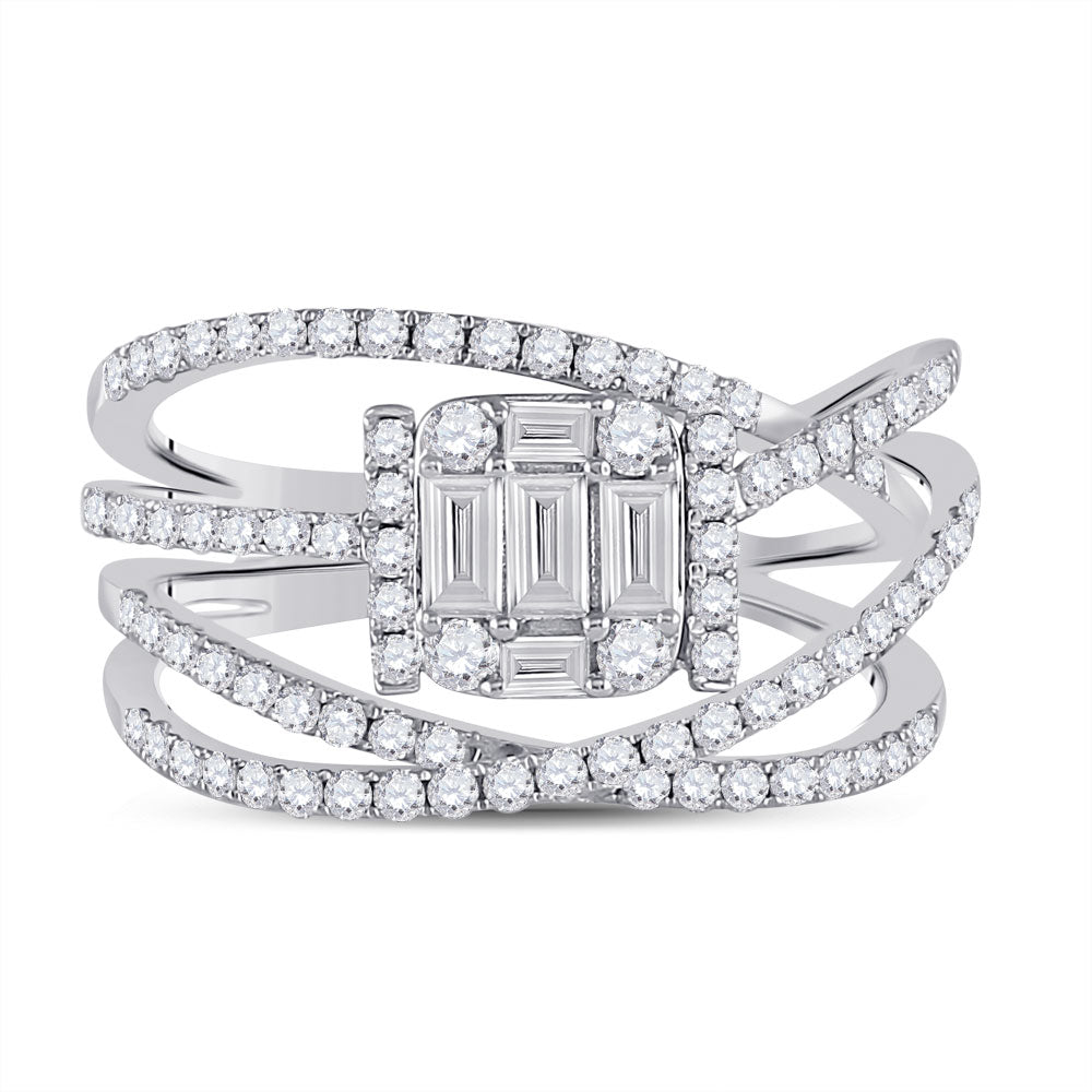14K White Gold Womens Baguette Diamond Fashion Ring 1 Cttw, Womens Size: 5-10