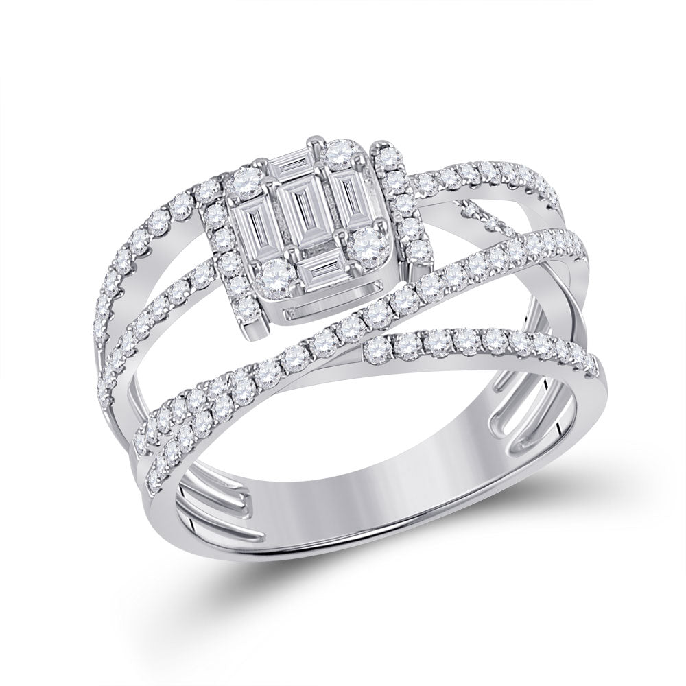 14K White Gold Womens Baguette Diamond Fashion Ring 1 Cttw, Womens Size: 5-10