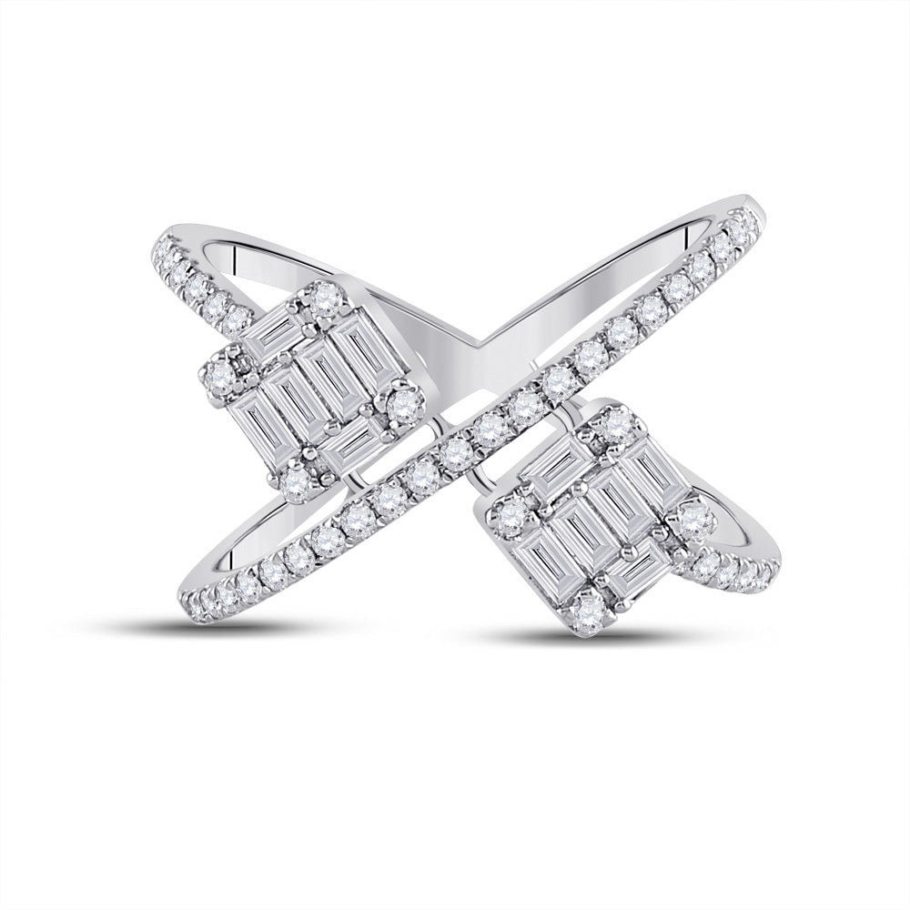 14K White Gold Womens Baguette Diamond Negative Space Fashion Ring 3/4 Cttw, Womens Size: 5-10