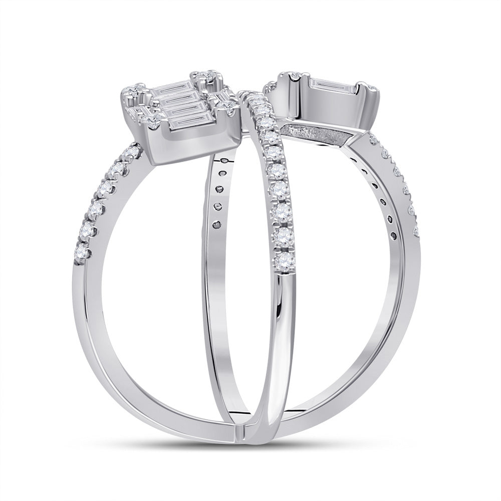 14K White Gold Womens Baguette Diamond Negative Space Fashion Ring 3/4 Cttw, Womens Size: 5-10