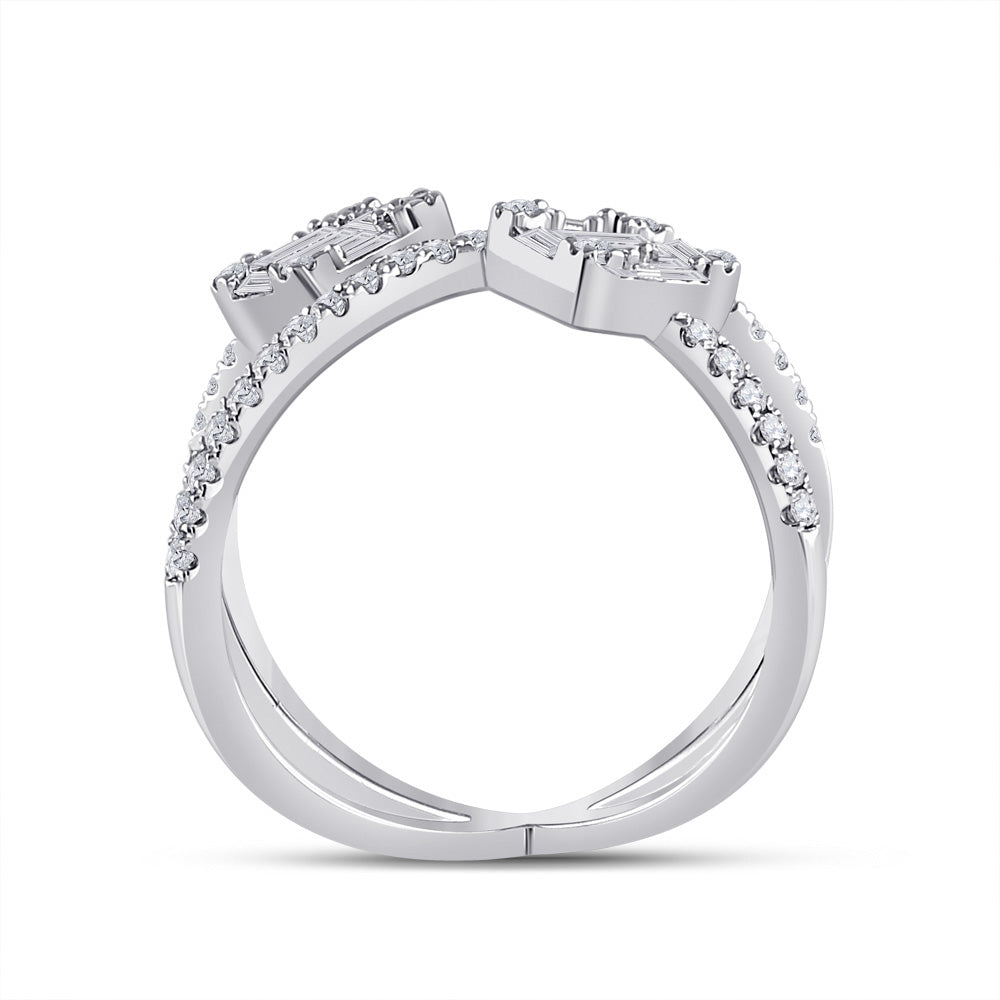 14K White Gold Womens Baguette Diamond Negative Space Fashion Ring 3/4 Cttw, Womens Size: 5-10