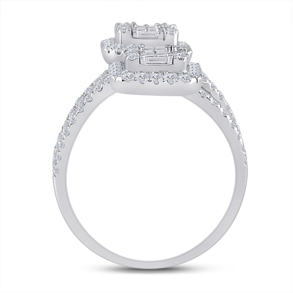 14K White Gold Womens Baguette Diamond Fashion Ring 1-1/2 Cttw, Womens Size: 5-10