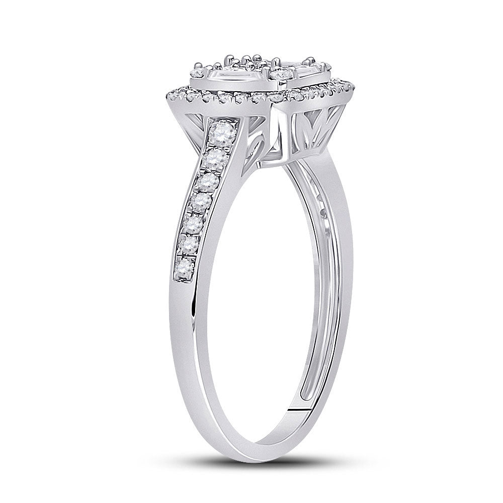 14K White Gold Womens Baguette Diamond Square Cluster Ring 3/4 Cttw, Womens Size: 5-10