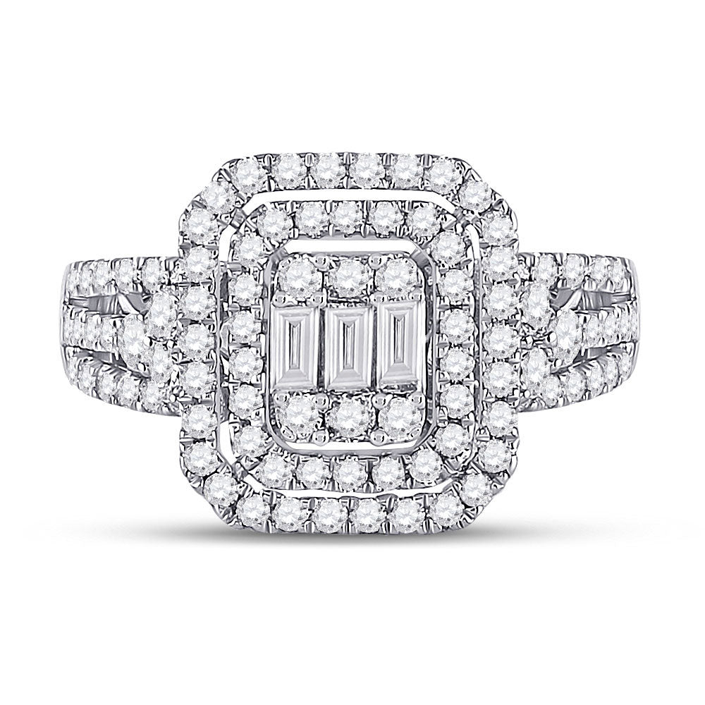 14K White Gold Womens Baguette Round Diamond Cluster Ring 1-1/5 Cttw, Womens Size: 5-10
