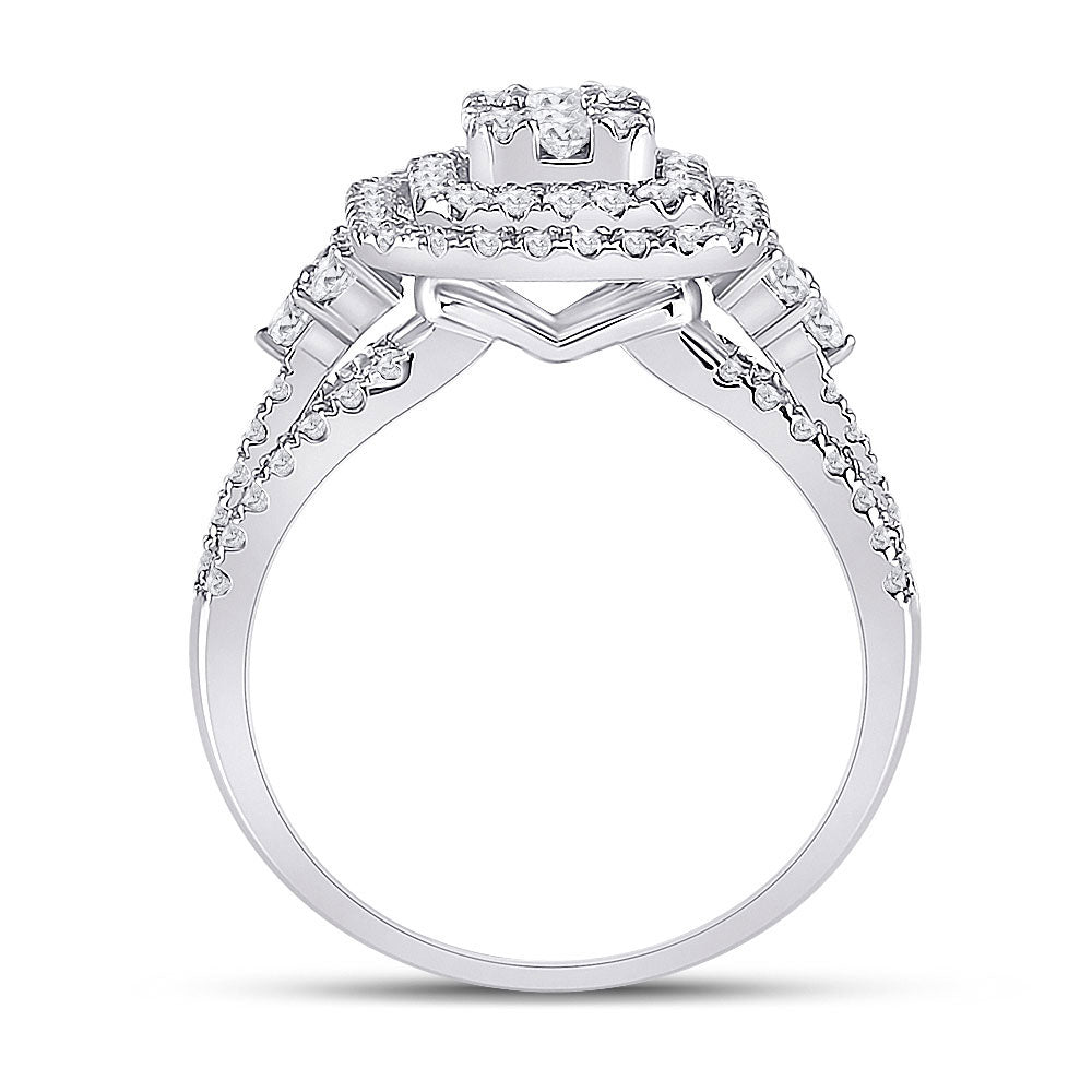 14K White Gold Womens Baguette Round Diamond Cluster Ring 1-1/5 Cttw, Womens Size: 5-10