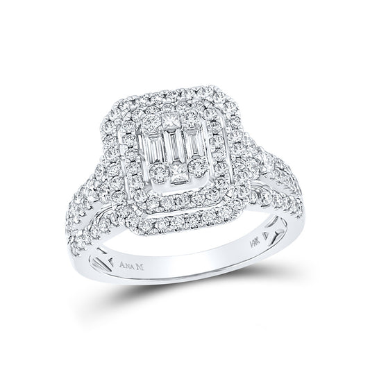 14K White Gold Womens Baguette Round Diamond Cluster Ring 1-1/5 Cttw, Womens Size: 5-10
