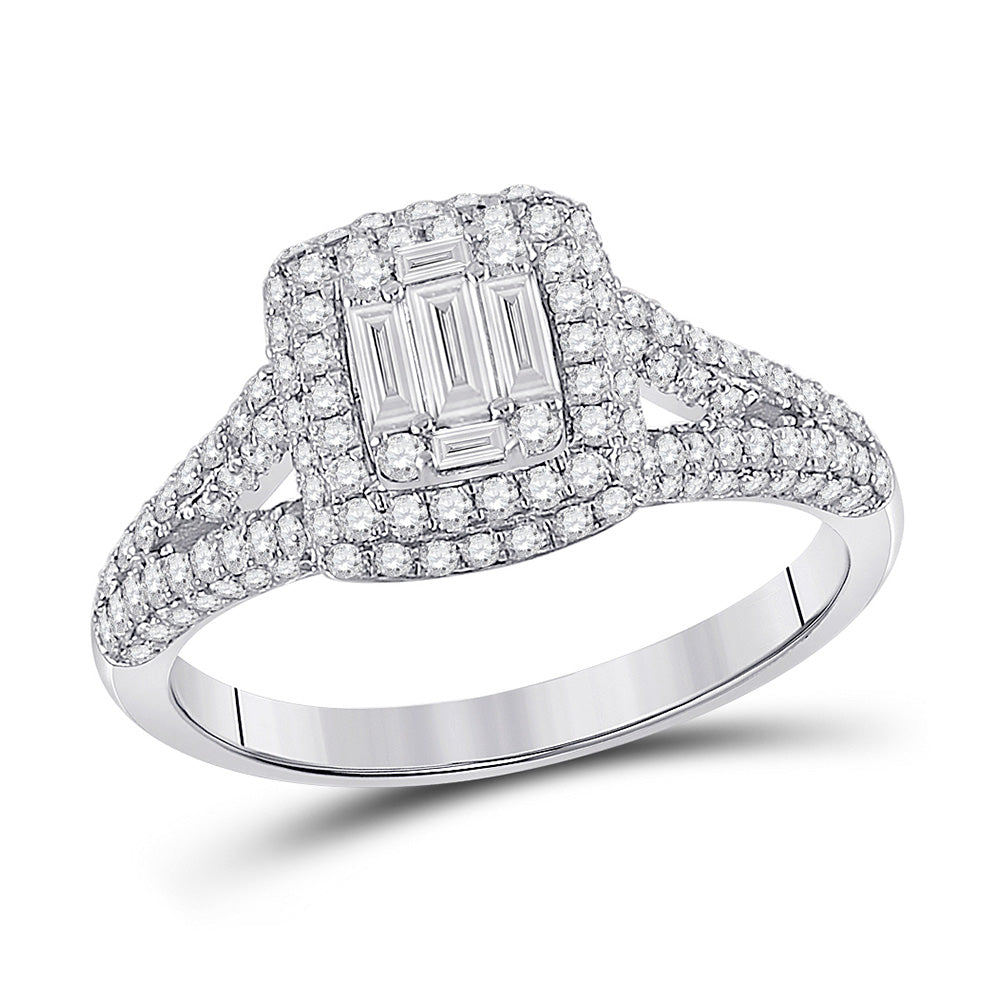 14K White Gold Womens Baguette Diamond Square Cluster Ring 1 Cttw, Womens Size: 5-10