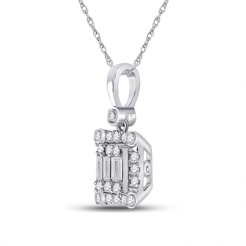 14K White Gold Womens Baguette Diamond Square Pendant 1/4 Cttw