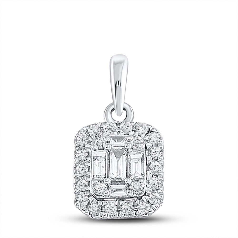 14K White Gold Womens Baguette Diamond Cluster Pendant 1/4 Cttw