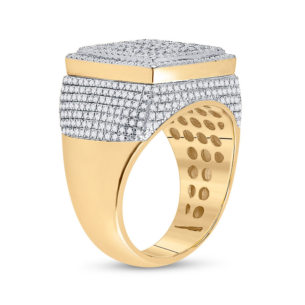 10K Yellow Gold Mens Baguette Diamond Square Ring 2 Cttw, Mens Size: 7-13
