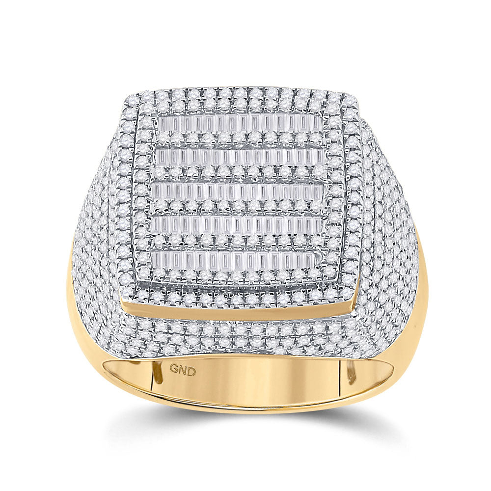 10K Yellow Gold Mens Baguette Diamond Square Ring 2 Cttw, Mens Size: 7-13