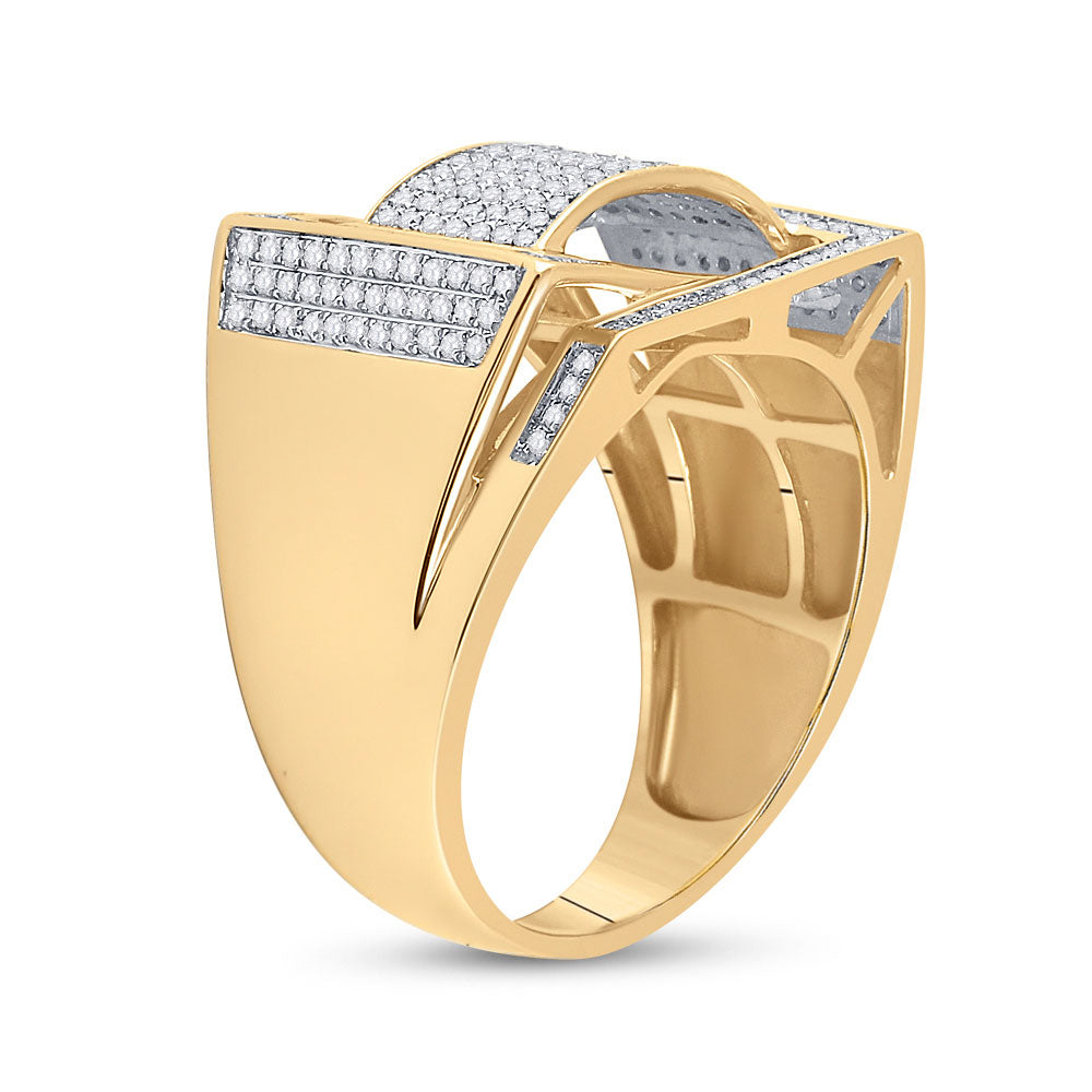 10K Yellow Gold Mens Round Diamond Domed Fashion Ring 3/4 Cttw, Mens Size: 7-13