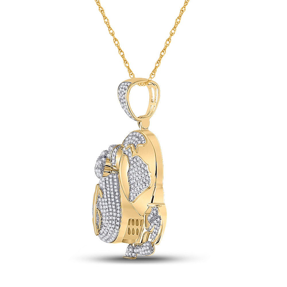 10K Yellow Gold Mens Round Diamond Globe Money Earth Charm Pendant 1-1/2 Cttw