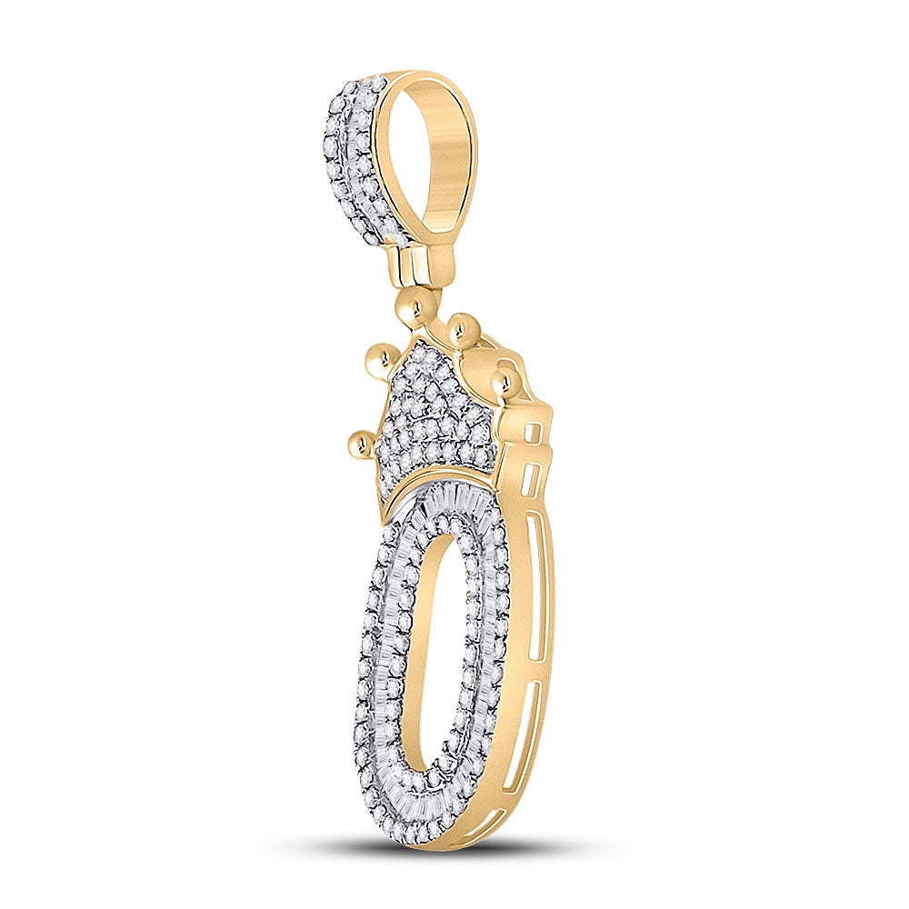 10K Yellow Gold Mens Baguette Diamond Number Crown Charm Pendant