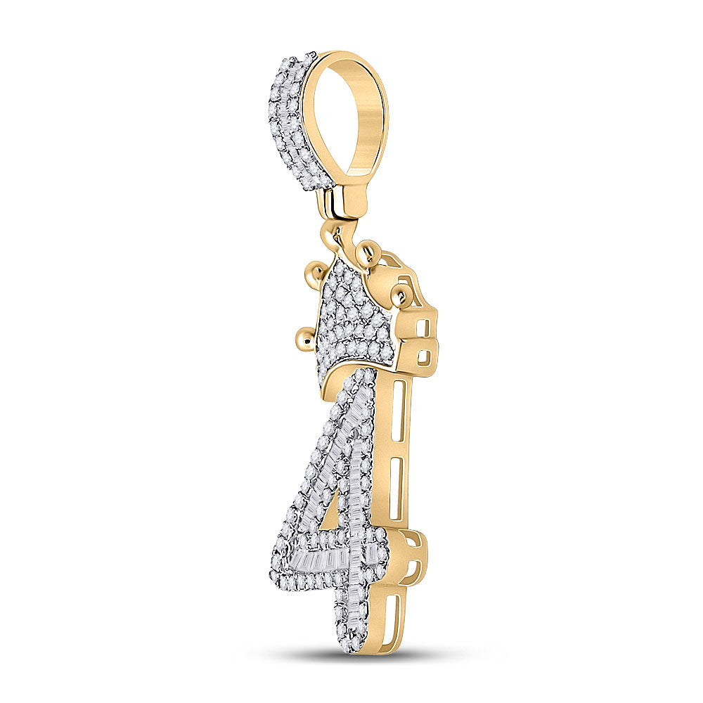 10K Yellow Gold Mens Baguette Diamond Number Crown Charm Pendant